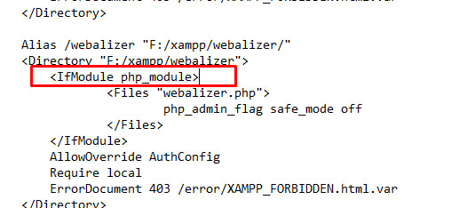 Captura de pantalla del módulo PHP