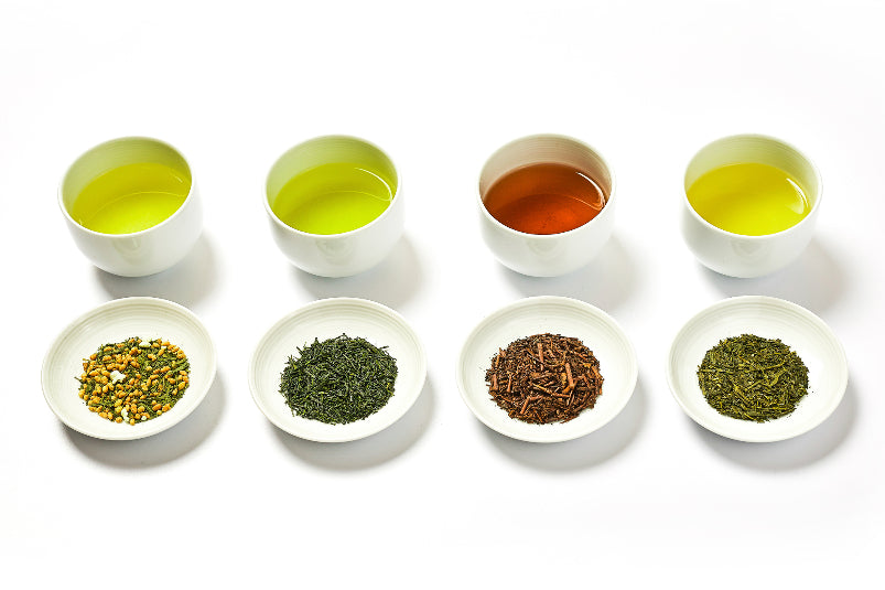 organic Japanese teas matcha sencha hojicha genmaicha soba tea kuromame tea classic green tea roasted green tea brown rice green tea soba buckwheat tea black soybean tea close