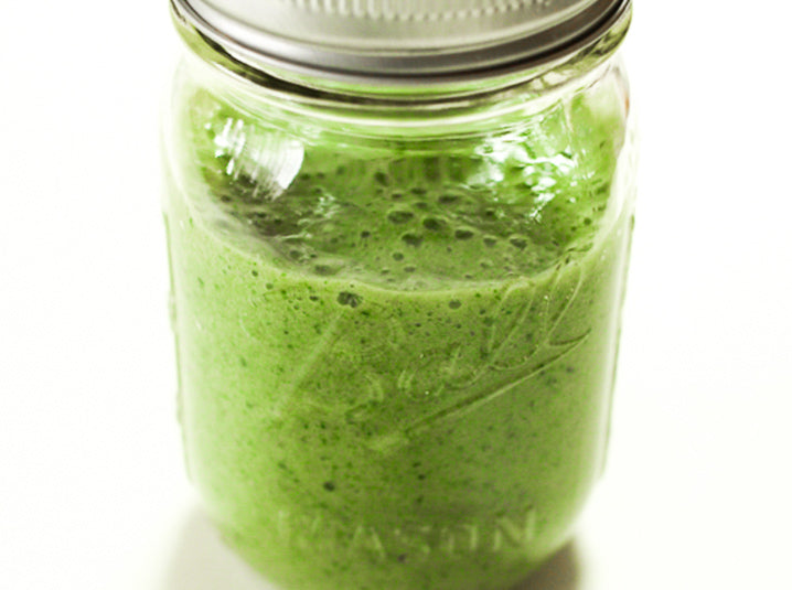 whisked matcha in a jar