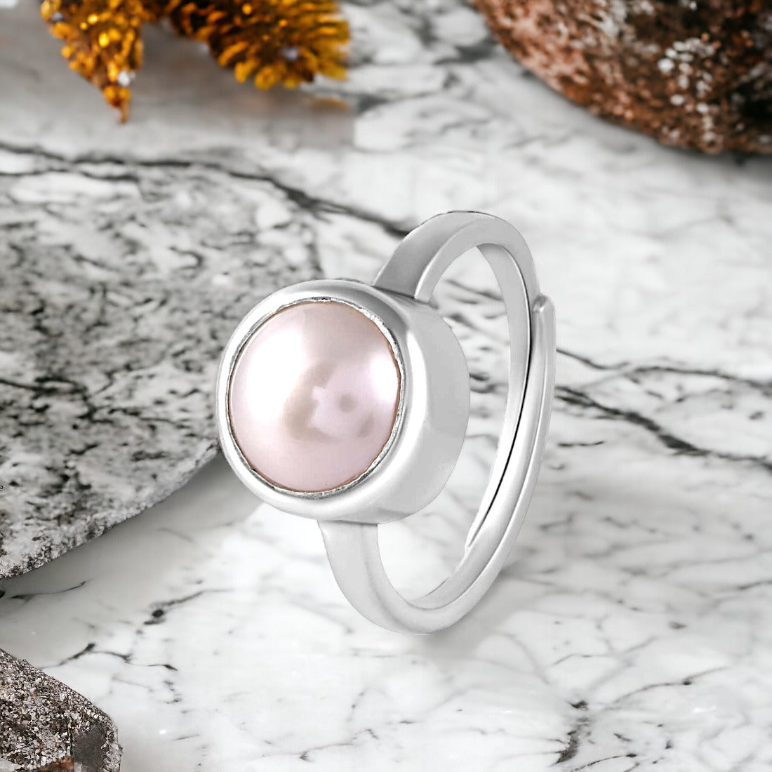 White Mother of Pearl Stone Mens Silver Oval Ring » Anitolia