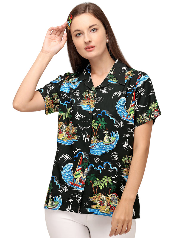 Hawaiian Shirt Women Coconut Tree Print Aloha Beach Top Blouse Casual