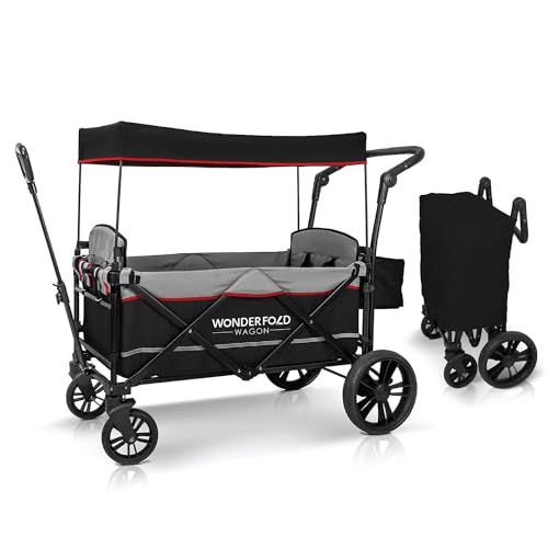 New WONDERFOLD X2 Push & Pull Double Stroller Wagon - Black