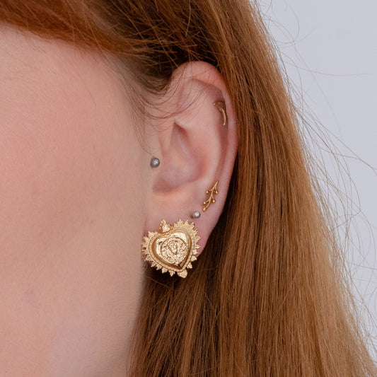 Frida Kahlo Viva La Vida Heart Earrings (Gold Vermeil)