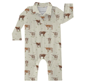 Longhorns SS Polo Romper - Blueberi Pearl