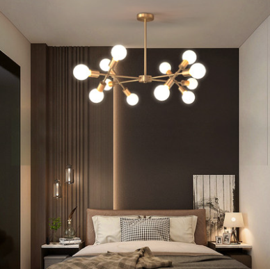 chandelier over bed