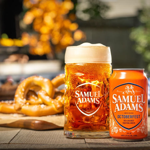 Sam Adams Oktoberfest Canned Beer and Stein