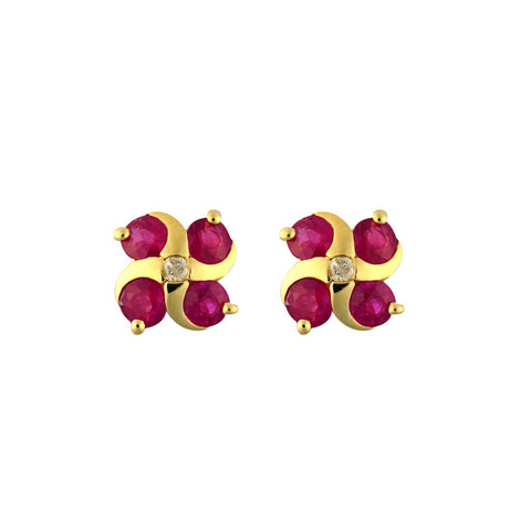 9ct Yellow Gold Ruby & Diamond Swirl Stud Earrings