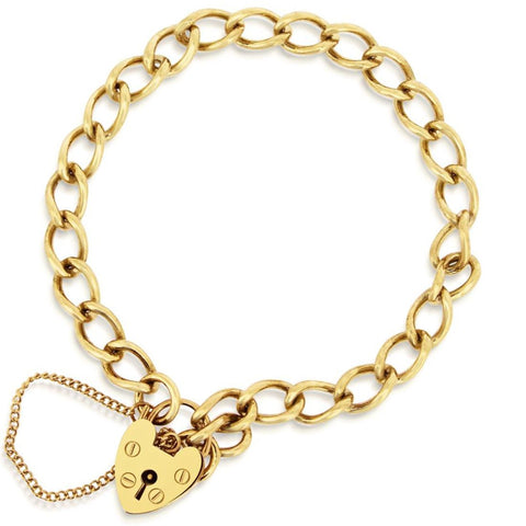 9ct Yellow Gold Heart Padlock Bracelet