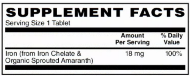 BariatricPal Iron Chelate (18mg) - Certified Organic & Certified Vegan Whole Food (60 Well Absorbed & Non-Irritating Tablets)