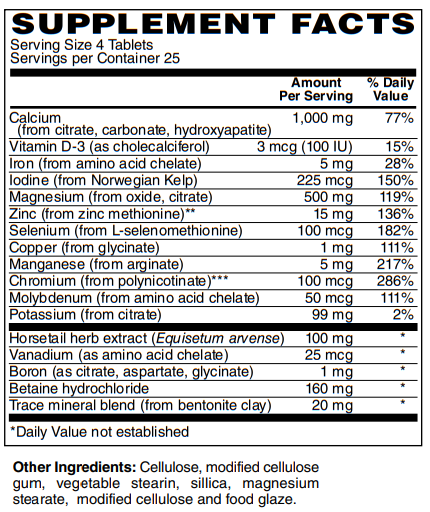 BariatricPal Ultra Minerals Complex Tablets with Calcium (1000mg), Magnesium, Zinc, Iron, Copper and Vitamin D (100 count)