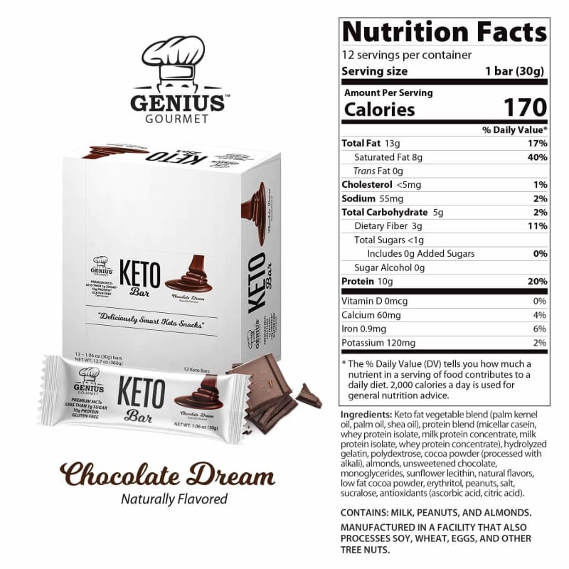 Genius Gourmet Keto Protein & Snack Bars - Chocolate Dream