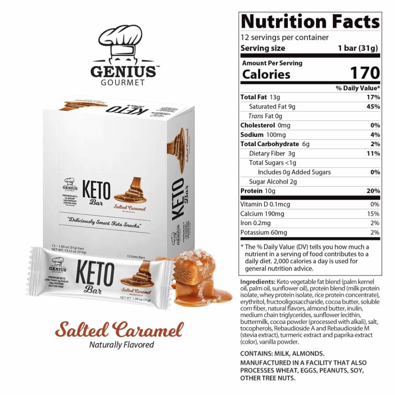 Genius Gourmet Keto Protein & Snack Bars - Salted Caramel