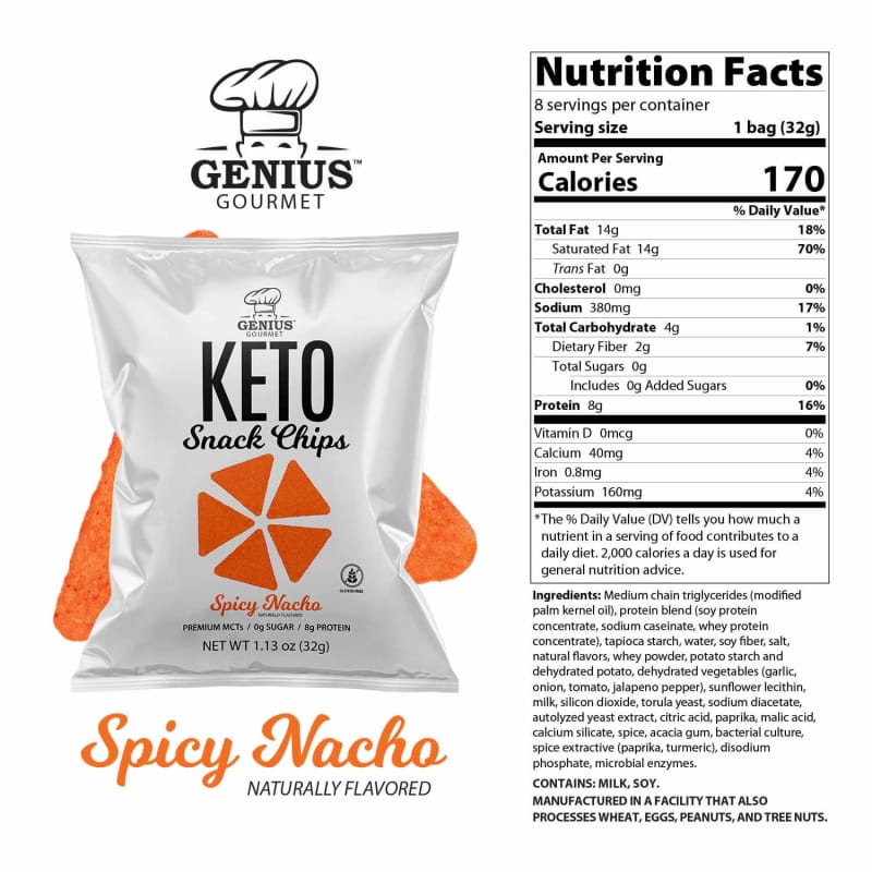 Genius Gourmet Keto Snack & Protein Chips - Spicy Nacho