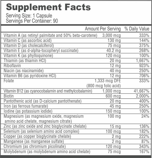 BariatricPal Multivitamin ONE 1 per Day! Bariatric Multivitamin Capsule with 45mg Iron