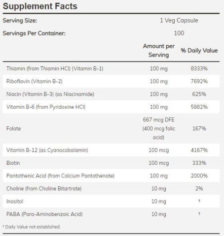Vitamin B-100 Complex - 100 Vegetarian Capsules by NOW Foods
