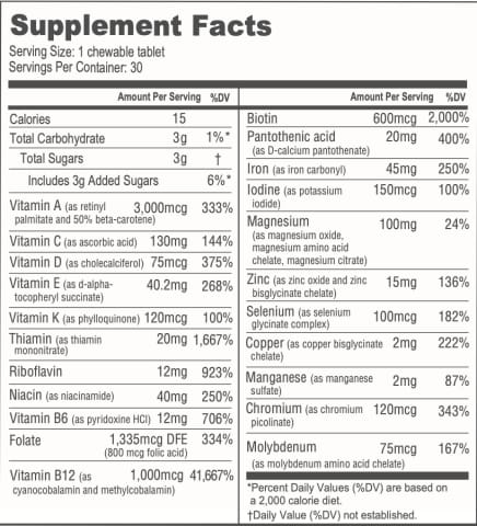 BariatricPal Multivitamin ONE 1 per Day! Bariatric Multivitamin Chewable with 45mg Iron - Orange Citrus