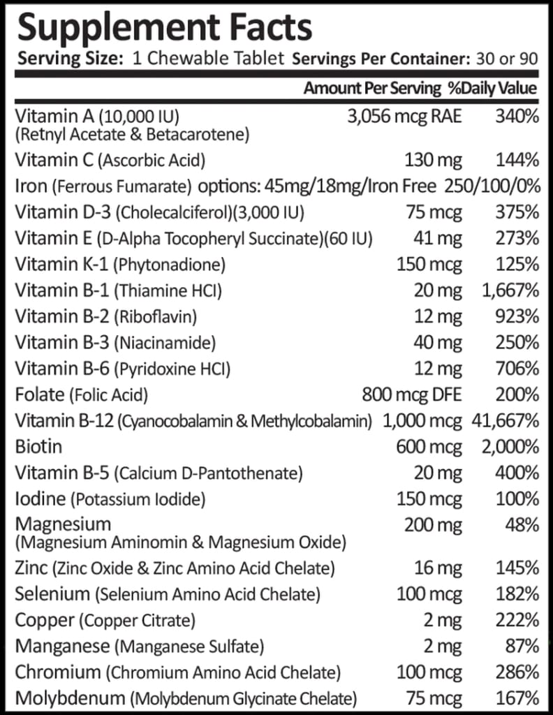 ProCare Health 1 per Day! Bariatric MultiVitamin Chewable with 18mg Iron - Fruit Punch