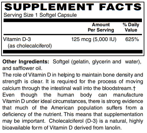 BariatricPal Vitamin D-3 125mcg (5000 IU) - Easy Swallow Vegetarian Softgels