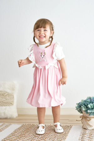 Pink Rabbit Applique Ruffle Dress - Cotton Candy Kidz