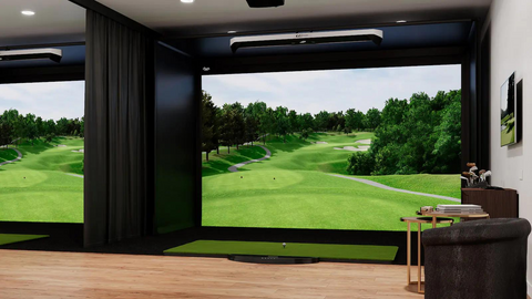Carl's Place Golf Room Curtain being used inside a commercial golf simulator setup.