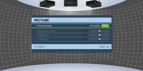 BenQ Simulator Mode user interface with three projectors.