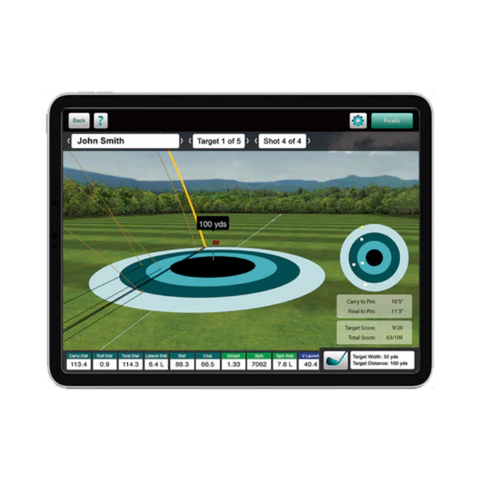 FlightScope Mevo+ Launch Monitor with FS Skills on iPad.