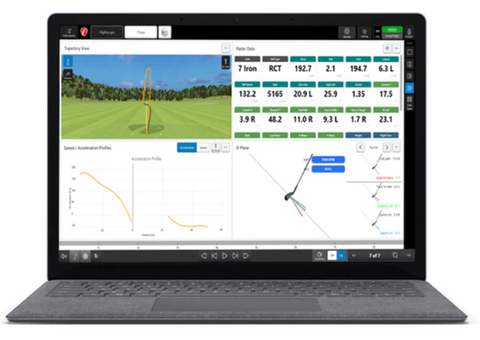 FlightScope Mevo+ Pro Package with FS Golf 2.0 displayed on a PC.