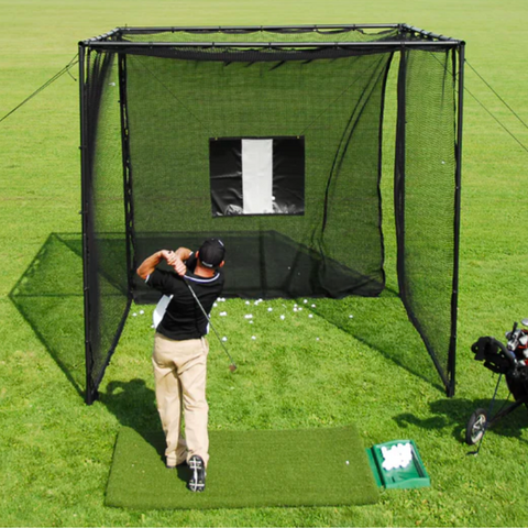 Parbuster Bentley Golf Driving Range Net with golfer practicing.