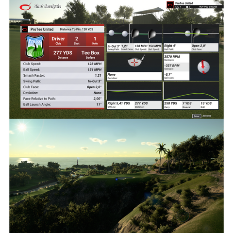 ProTee United Shot Analysis user interface with course view