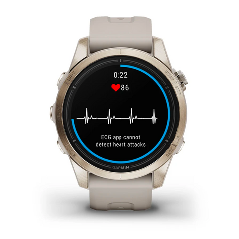 Garmin epix Pro (Gen 2) Sapphire Edition Soft Gold with Light Sand Band ECG App user interface.