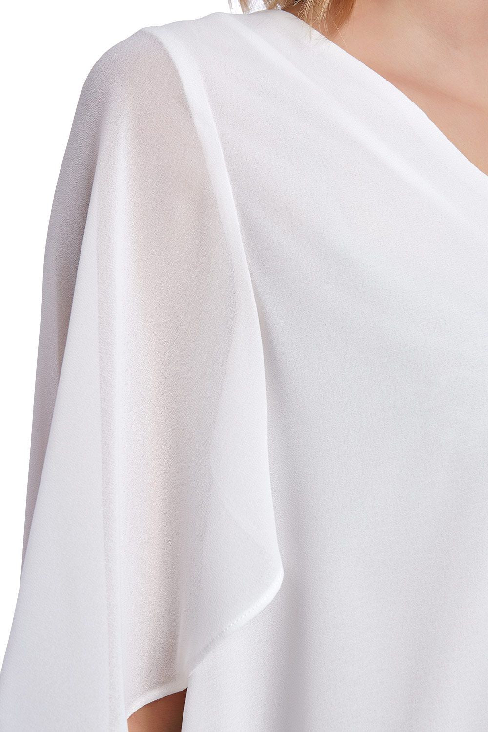 azure_boutique15 - White blouse with ruffle 3/4 sleeve
