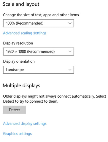 Windows Settings Detect Display