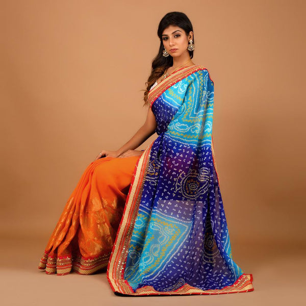 Banarasi-Kora Gorgeous Orange Saree