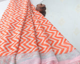 Cotton Unstitched Suit Kota Doria Dupatta Orange Pink Rose Jaal Block Print 1 (6741645262947)