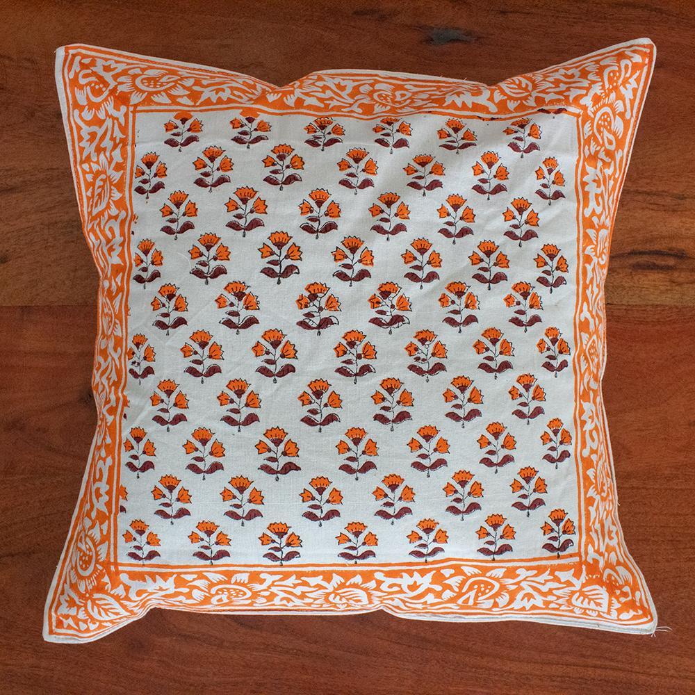 Cotton Cushion Cover Orange Booti Block Print
