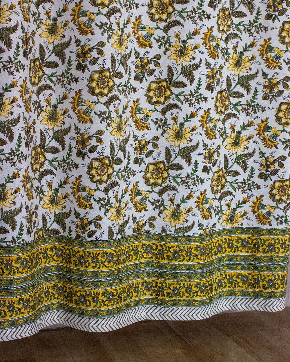 Cotton Curtain Yellow Green Floral Jaal Block Print 2