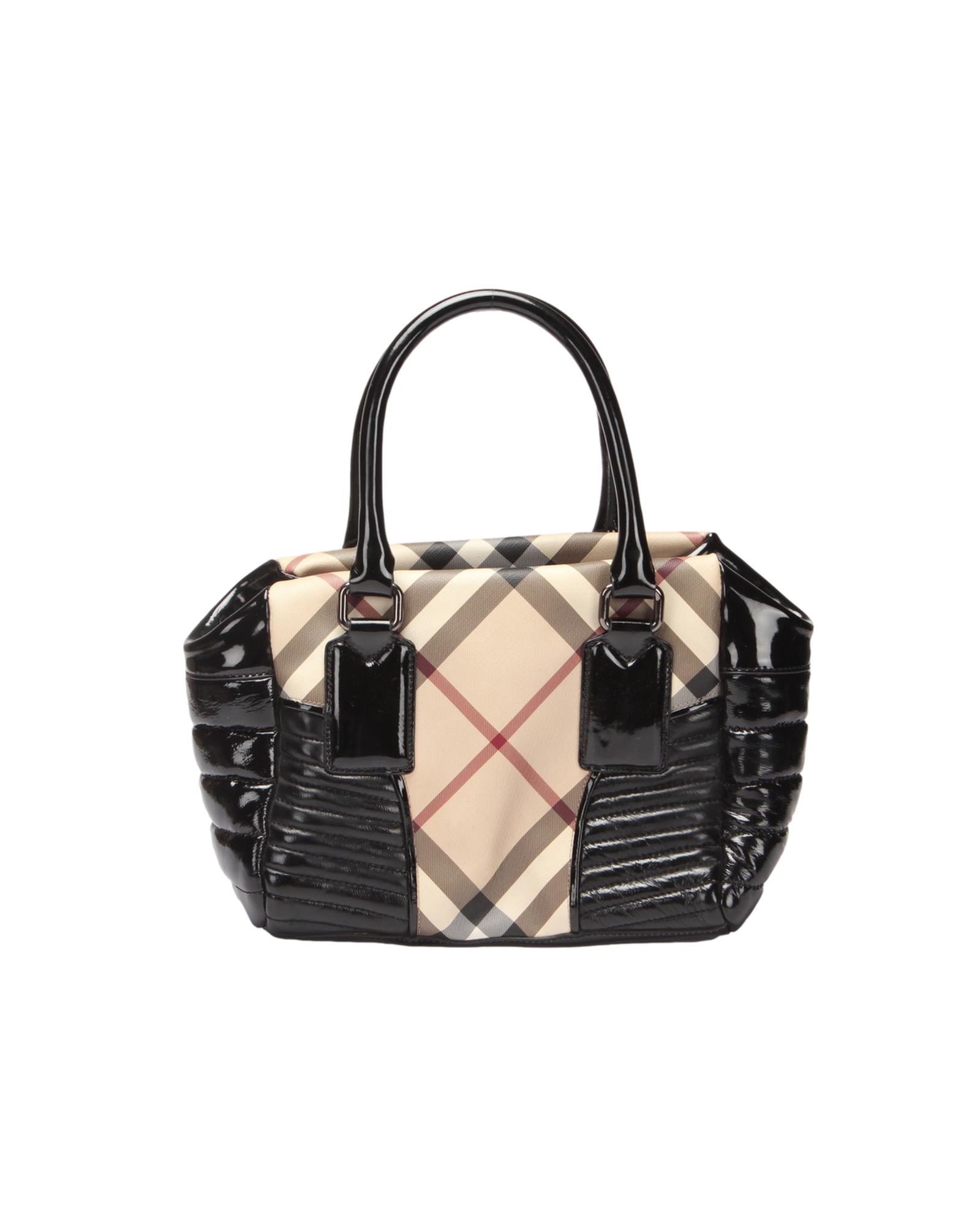 image of Burberry Women's Black Burberry Check Handbag in A Condition in Black