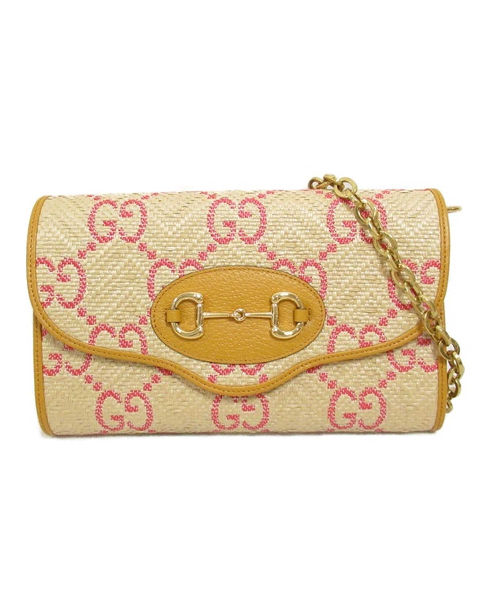 image of Gucci Women's Yellow Raffia Shoulder Bag with Horsebit Detail - Excellent Condition in Yellow