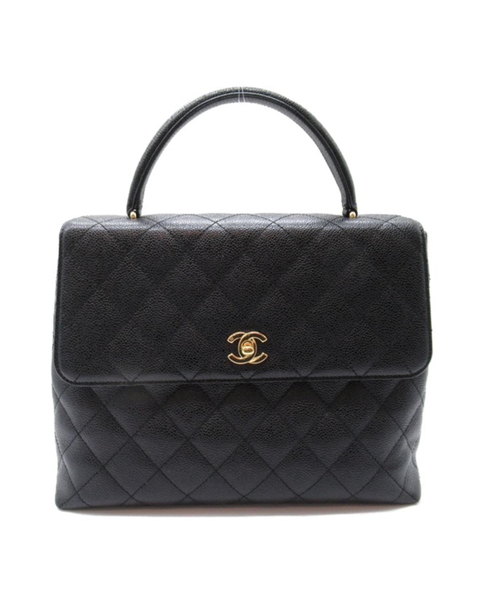 image of Chanel Women's Black Caviar Kelly Handbag with CC Logo - Excellent Condition in Black