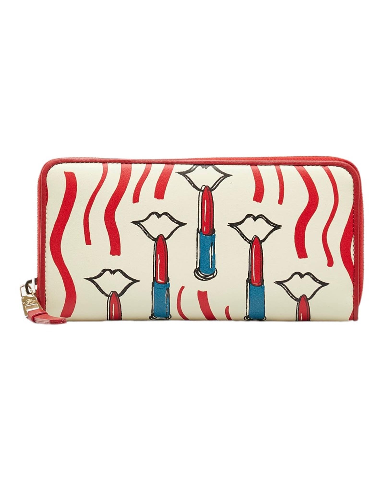 image of Valentino Women's Printed Leather Zip Around Wallet in White