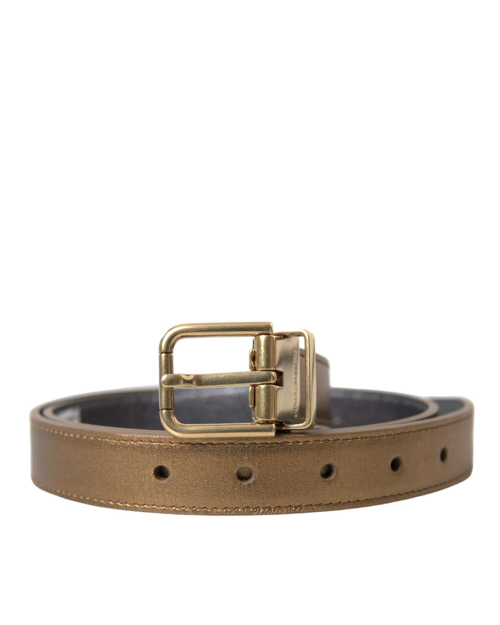 Image of Dolce & Gabbana Men's Metallic Gold Calf Leather Metal Buckle Belt