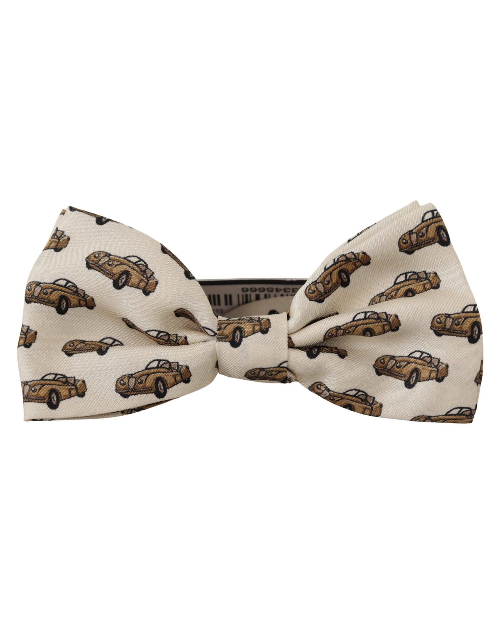 Image of Dolce & Gabbana Men's White Orange Car print Adjustable Neck Papillon Bow Tie