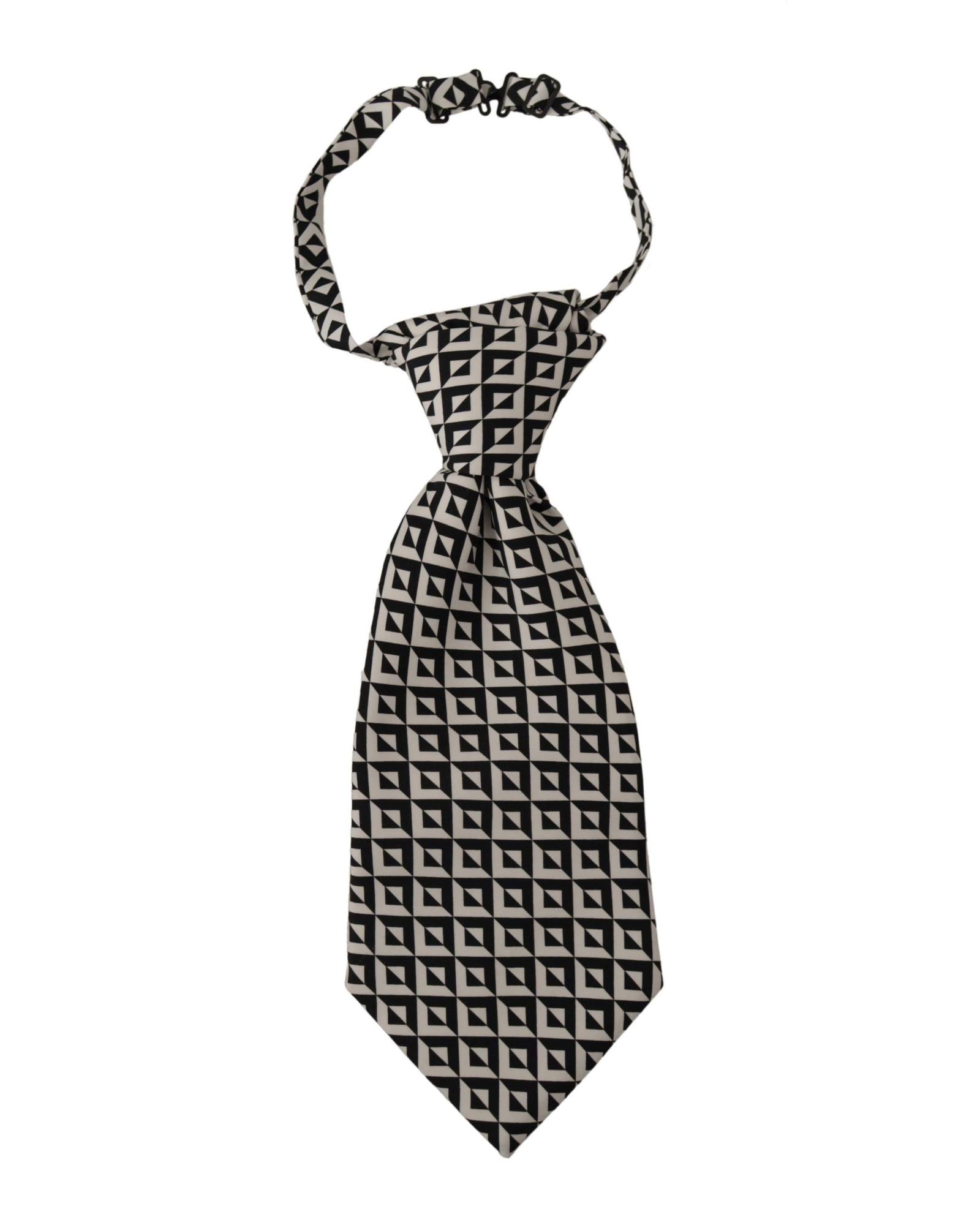 Image of Dolce & Gabbana Men's Black White Geometric 100% Silk Adjustable Accessory Tie