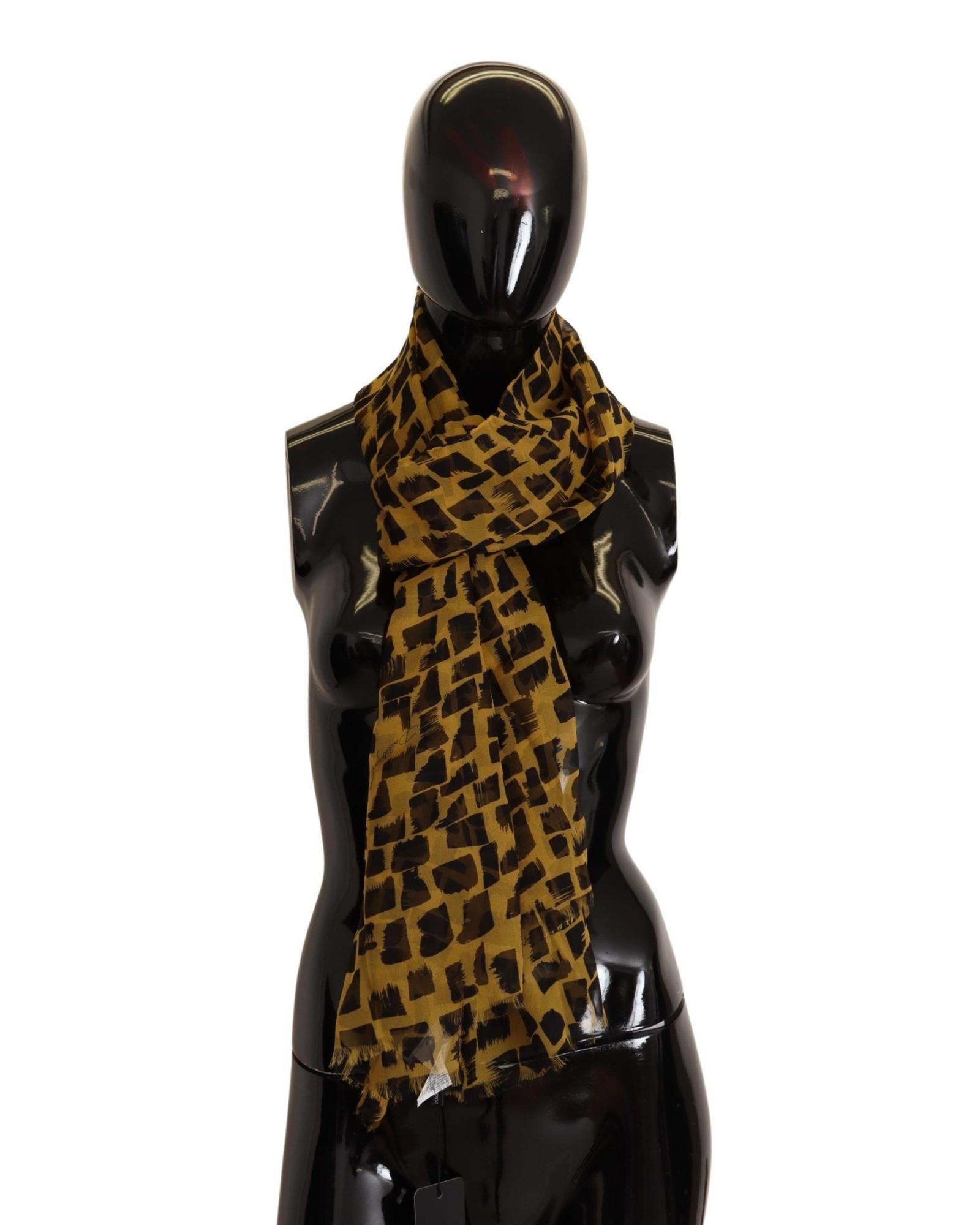 image of Dolce & Gabbana Women's Yellow Patterned 100% Silk Wrap Shawl Scarf