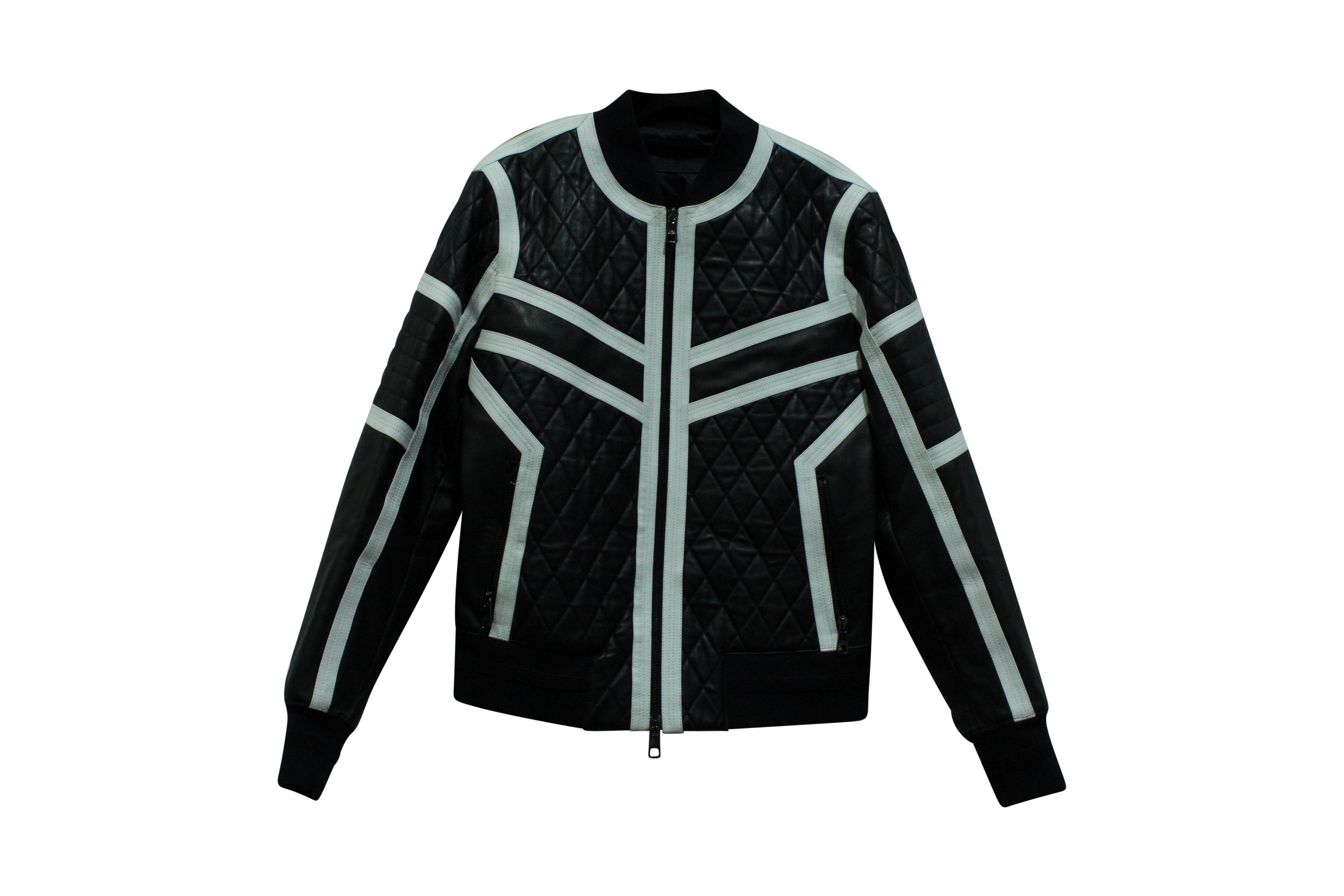 image of Neil Barrett Biker Jacket with White Piping in Black Leather