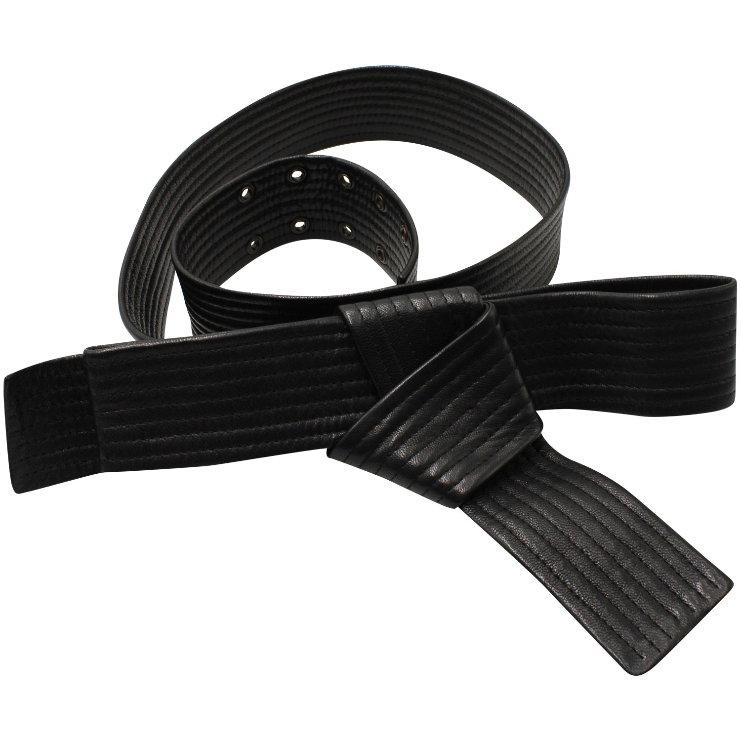 Image of Lanvin Quilted Belt with Bow in Black Leather