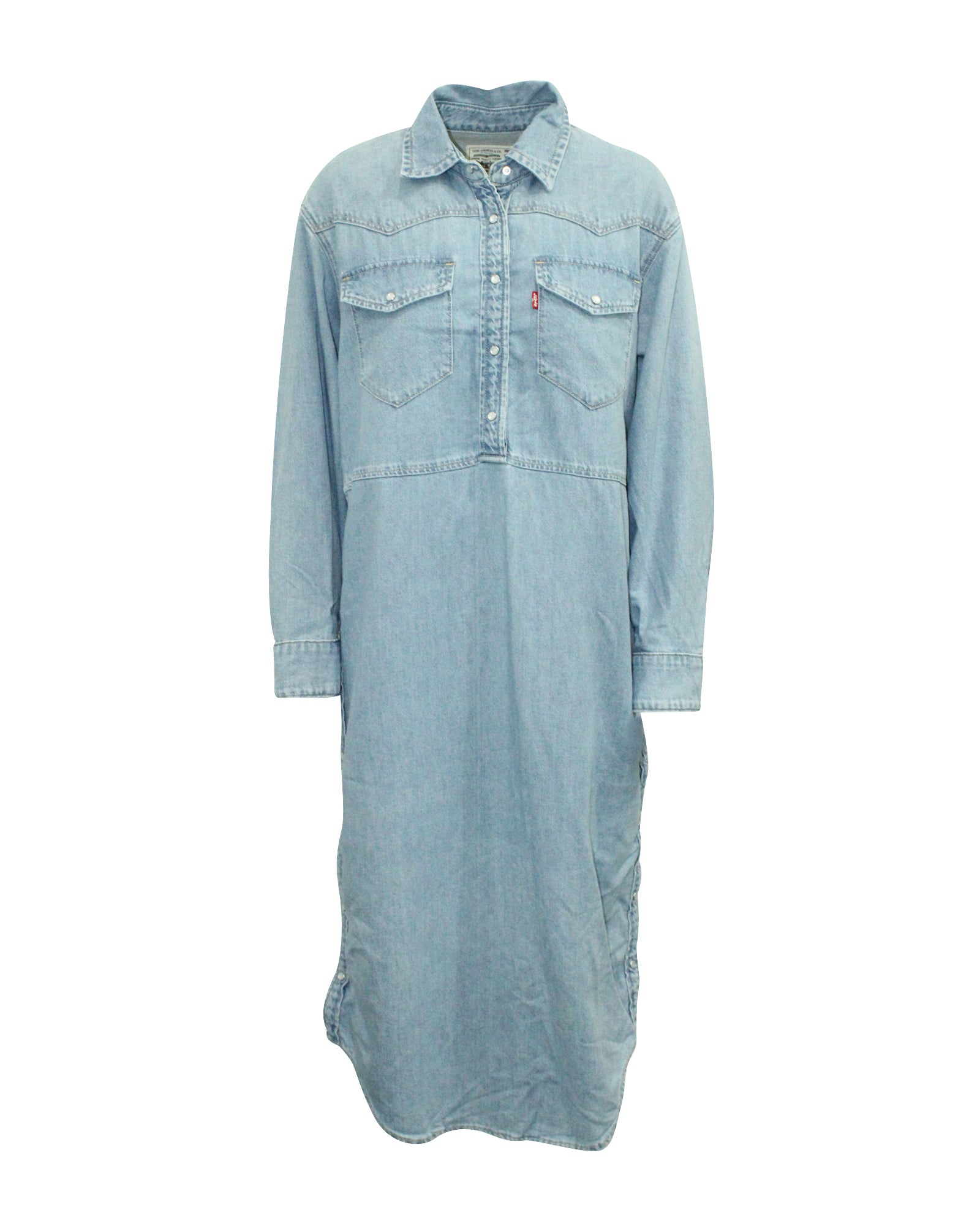 Image of Ganni x Levi'S Denim Shirt Dress in Light Blue Cotton