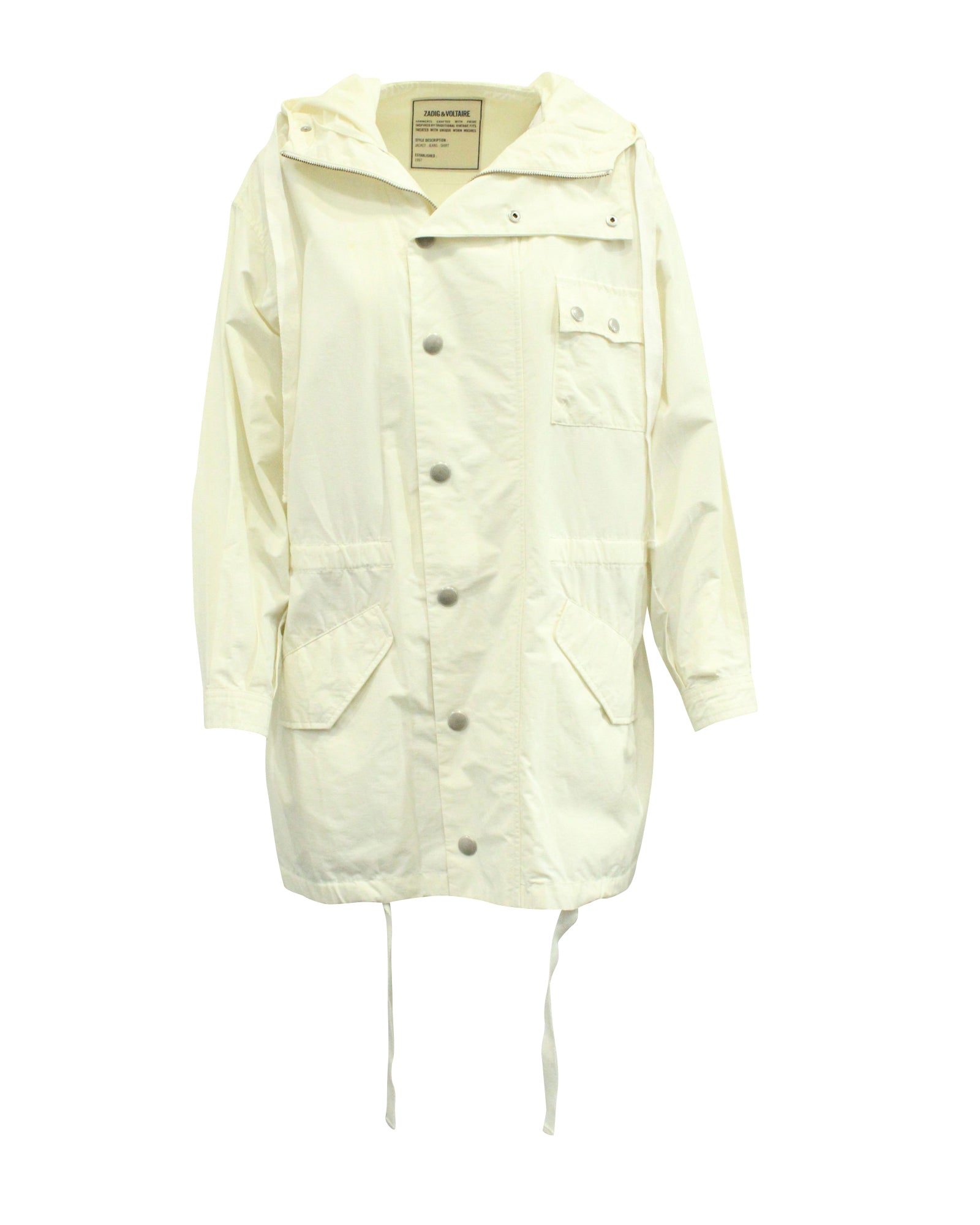 image of Zadig & Voltaire Hooded Windbreaker in White Cotton