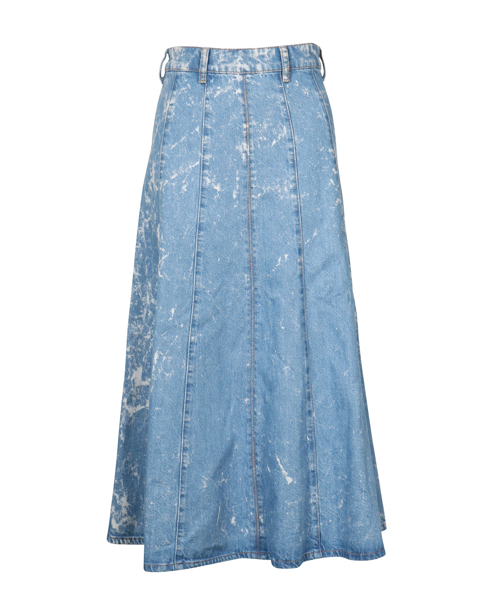 Image of Ganni Bleached High-Rise Midi Skirt in Blue Cotton Denim