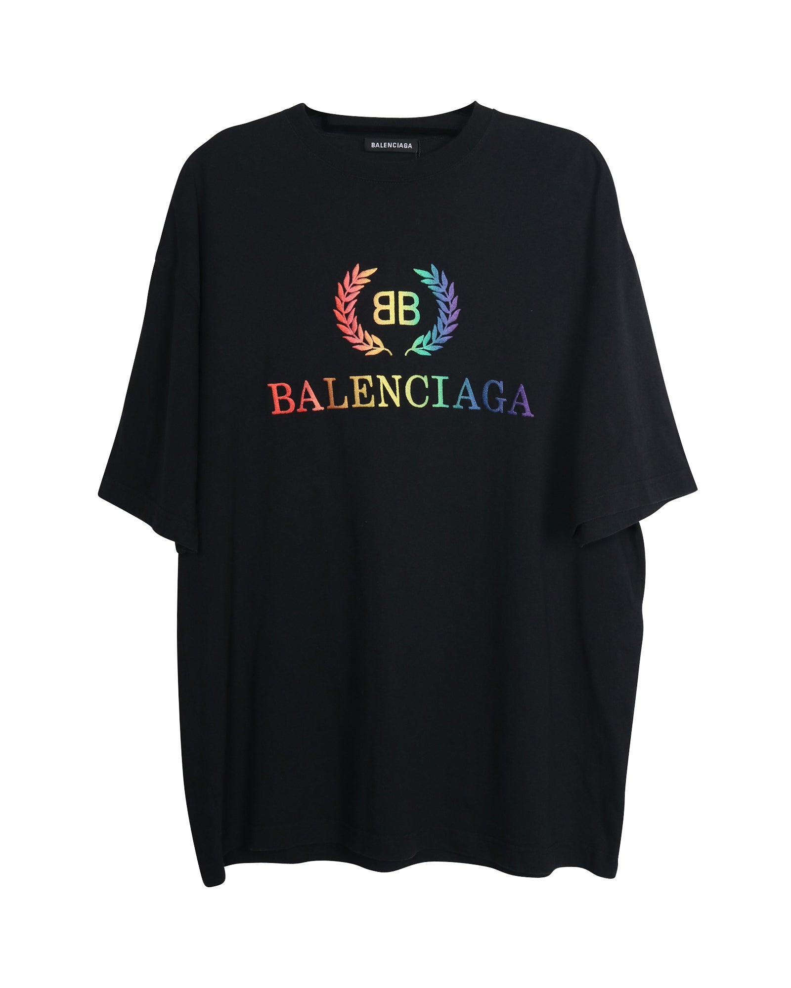 image of Balenciaga Rainbow Logo Tee in Black Cotton